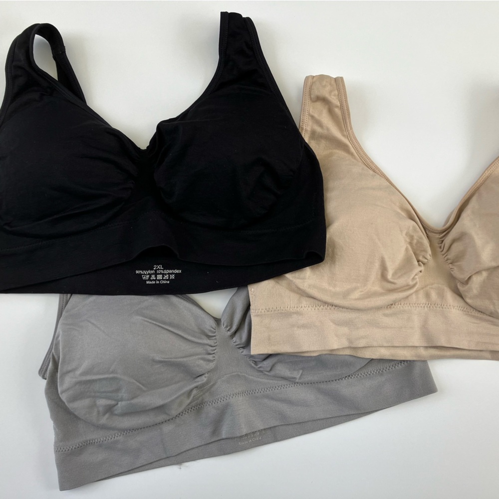 Bralettes, three pack! 3 colors, blk, beige, gray, 2X with shaping insert
